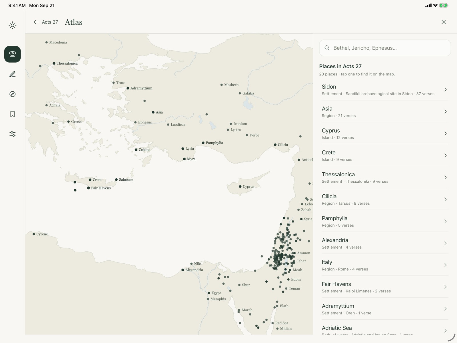 The Atlas showing the places named in Acts 27.